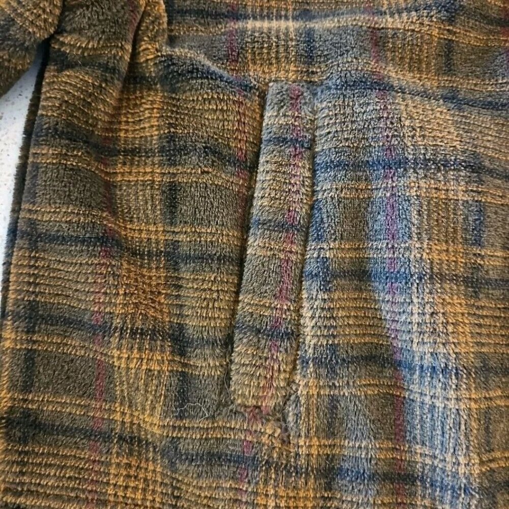 Orvis Fleece Teddy Jacket Mens XL Brown Black Plaid Faux Suede Utility Vintage - Picture 7 of 13